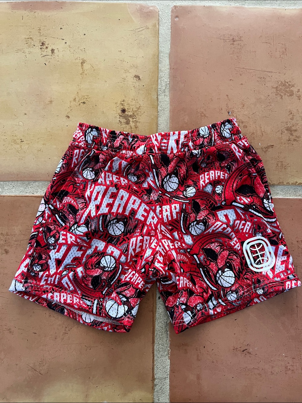 Red Graphic Basketball-Print Kids Shorts - Athletic Comfort